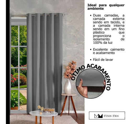 Cortina Blackout 100% Em Tecido + Pvc 4,00m X 2,70m Cinza
