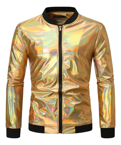 Chaqueta De Béisbol Dorada Metalizada Para Hombre, Fiesta, B