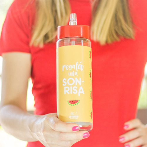 Botella Deportiva Plástica 750 Cc Redonda Y Sorbete Frutas