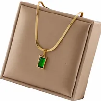 Comprar Collar Cadena Colgante Cristal Verde Esmeralda Bañado En Oro