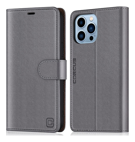 Funda Corcus Tipo Cartera Para iPhone 13 Pro Max Vintag Gray