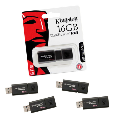 Kit Com 5 Pendrives Kingston 16gb Datatraveler