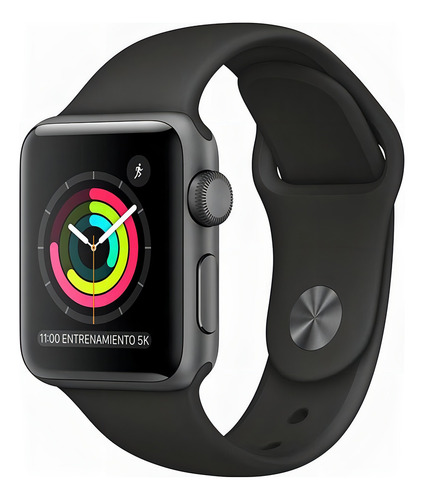Apple Watch (GPS) Series 3 display de 1.496" con correa de fluoroelastómero color negro y caja color gris espacial - Bueno (Reacondicionado)