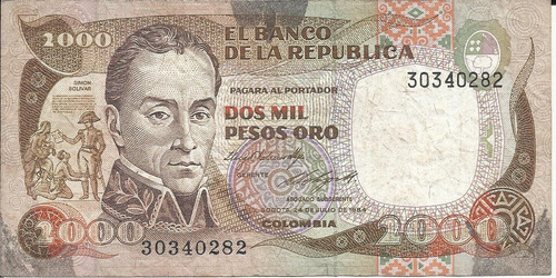 Colombia  2000 Pesos 24 Julio 1984