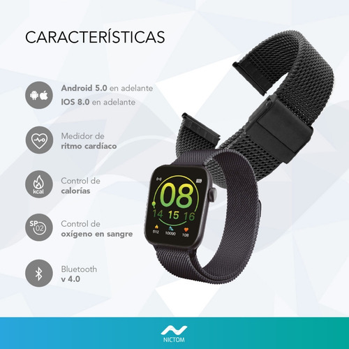 Imagen 7 de 9 de Smartwatch Nictom Nt14 1,75 Notificaciones + Malla Metálica