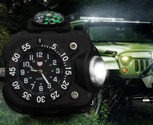 Reloj Tactico Linterna Luzled Recargable Impermeable Brujula