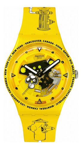 Reloj Swatch Time With Andy Anderson So29j101 Agente Malla Amarillo Bisel Amarillo Fondo Amarillo