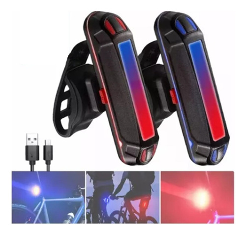 2pz Luces Usb Recargable Led Estrobo Para Bicicleta 5 Modos