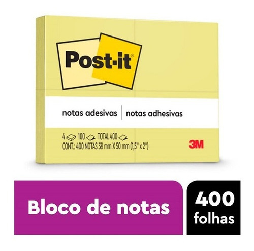 Post-it 4 Blocos 100f 38x50mm 3m