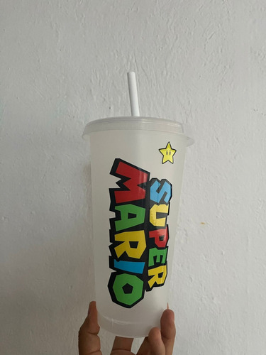 10 Vasos Decorados Mario Personaje Infantil Artículo Fiesta Color Transparente