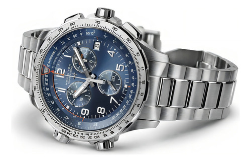 Reloj Hamilton Khaki Aviation X-wind Gmt Chrono H77922141 Color De La Malla Plateado Color Del Bisel Plateado Color Del Fondo Azul