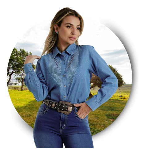 Camisa Country Para Agrogirl Com Strass De Brilho Colorido