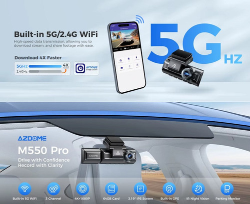 Câmera Veicular 4k M550 Pro Gps Wifi Dashcam App Uber 99