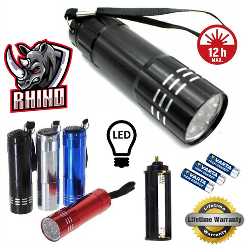 Linterna 9 Led En Aluminio De Bolsillo + 3 Baterías Rhino W2