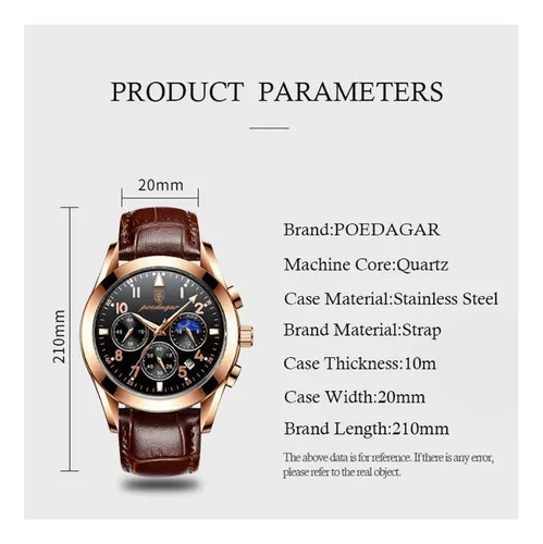 Reloj De Moda De Cuero Poedagar Calendar Luminous