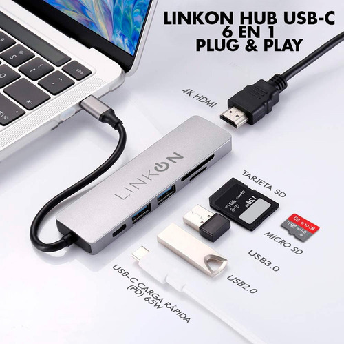 Imagen 3 de 8 de Hub Adaptador Usb Tipo C 6 En 1 Para Mac Macbook Windows