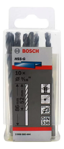 Bosch Broca Metal Hss-g X10u 4.8mm 3/16 