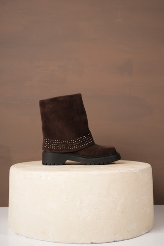 Botas Mujer Gamuza Tachas Urbanas Caña Doblada Moda Lilo