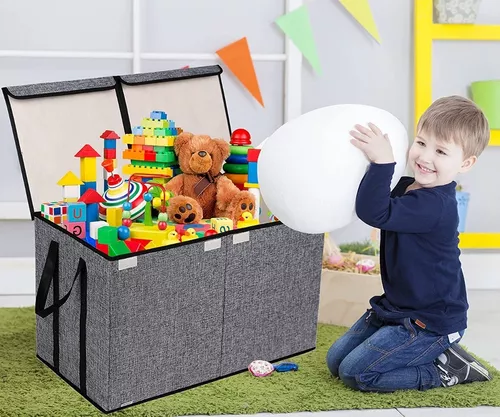 Baúl de juguetes – Contenedor de almacenamiento plegable para guardería,  dormitorio y sala de juegos, caja de juguetes con tapa, cierre de velcro –