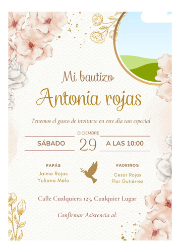 Invitación Digital Personalizada Bautizo