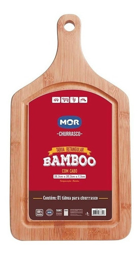 Tabua De Bamboo Para Corte Churrasco C Cabo 38,5cm X 20,5cm Cor Marrom