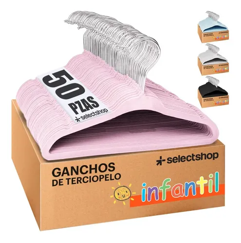 Set 50 Ganchos Perchas Ropa Infantil De Terciopelo Antideslizantes Ligero Res...