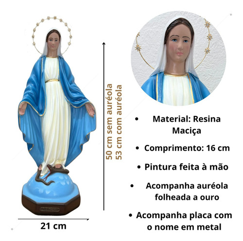 Nossa Senhora Das Graças Resina Com Auréola Folheada 50cm