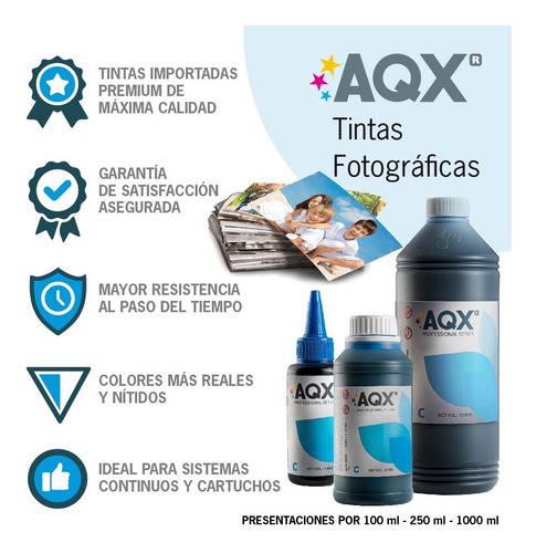 Imagen 3 de 4 de Tinta Premium Aqx Foto Profesional 6 Litros Para Epson L805 L800 L1800 L810 L850 T50 Aqx-tech