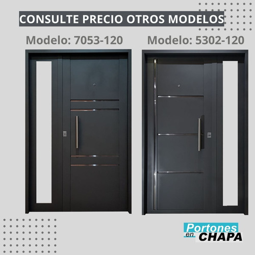 Puerta Exterior De 1.20 X 2.00 Con Postigo Fijo Decorado Gris Oscuro