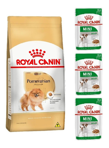 Kit Ração Pomeranian Adult 1kg E 3 Sachês Mini Royal Canin