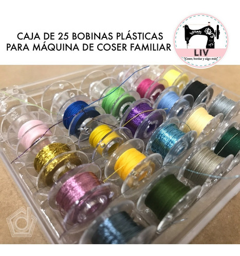 Caja Con 25 Bobinas De Plástico P/ Máquina De Coser Familiar