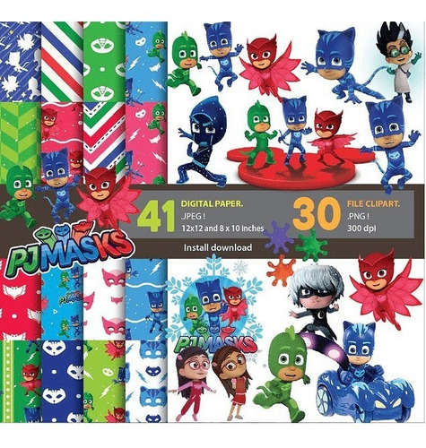 Kit Imprimible Pj Masks , Papel Digital Y Imagenes Png