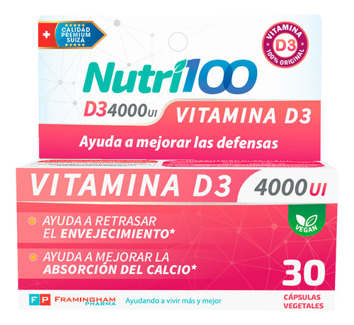 Suplemento Vitaminico Nutri100 D3 4000 Ui 30 Cápsulas