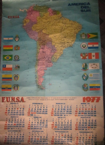 Antiguo Almanaque Funsa Mapa De Sur America 1977