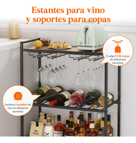 Carrito Auxiliar 3 Niveles Con Ruedas Y Soporte Para Botella