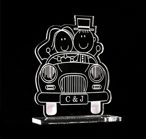Souvenir Acrilico Boda Auto Novios C/nombres Fecha Grabados