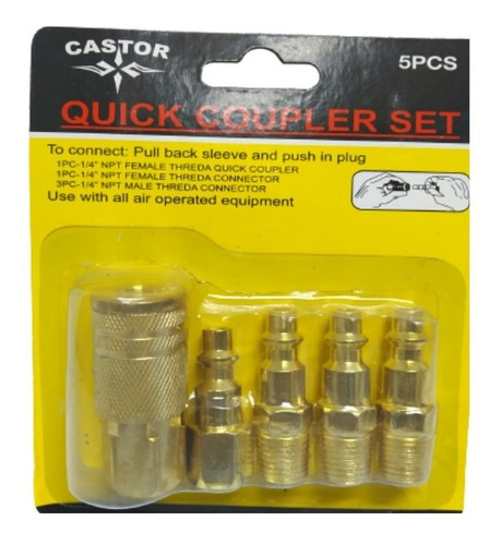 Kit Acople P/ Manguera 5 Pzas Compresor  Aire 1/4 Npt Castor