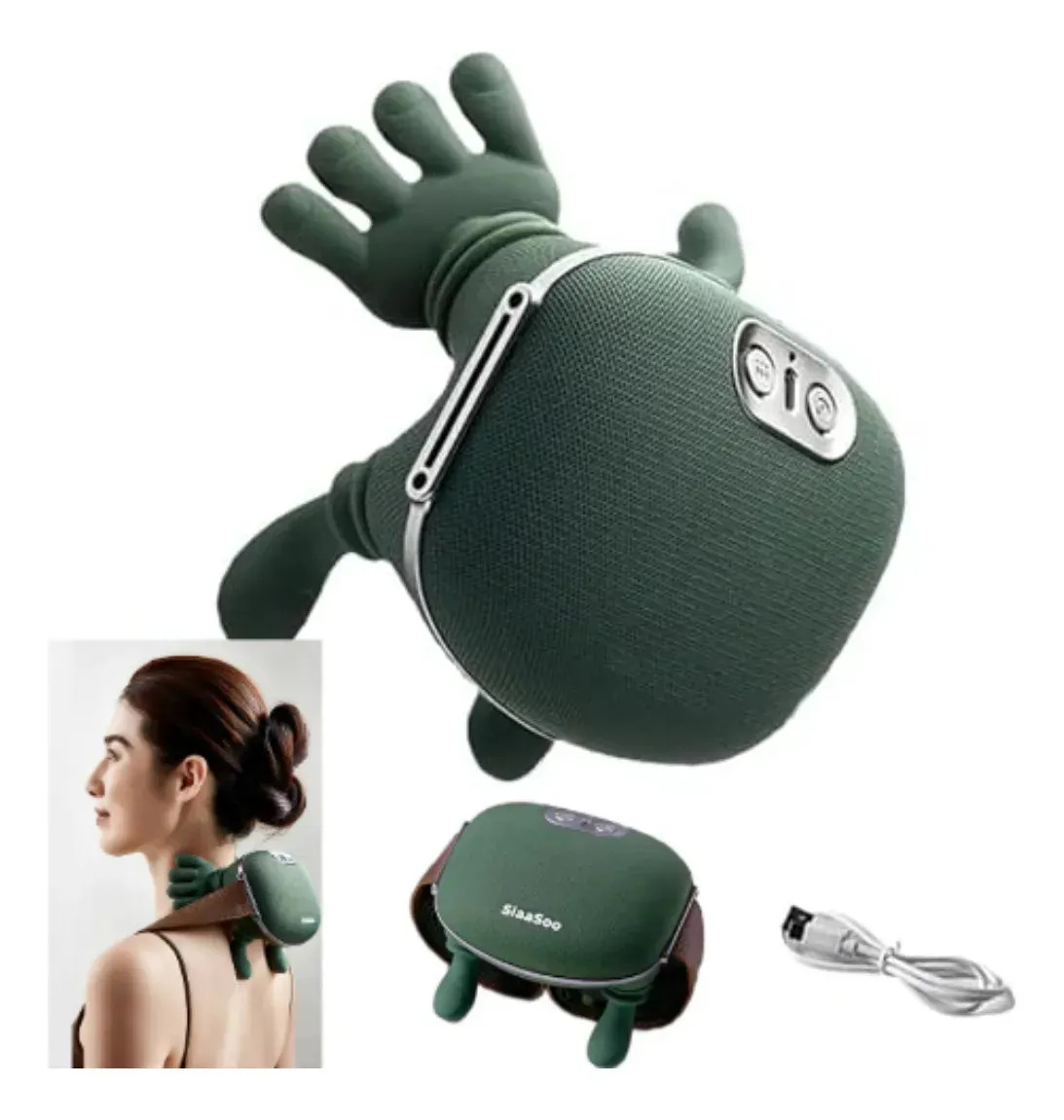 Masajeador Cuello Y Hombros Shiatsu Con Calor Recargable Verde Musgo