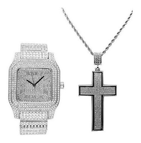 Biggie Bling Bling 0513c Reloj Cuadrado Grande De Plata Con 