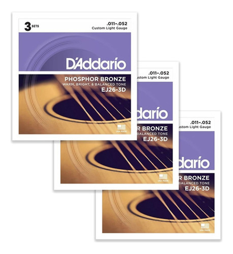 Encordado Daddario Guitarra Acústica Ej26-3d 011/052