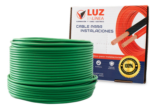 Cable Eléctrico Calibre 12 Caja Con 100m Thw Verde, Marca Luz En Linea, Modelo Lel-c12-V