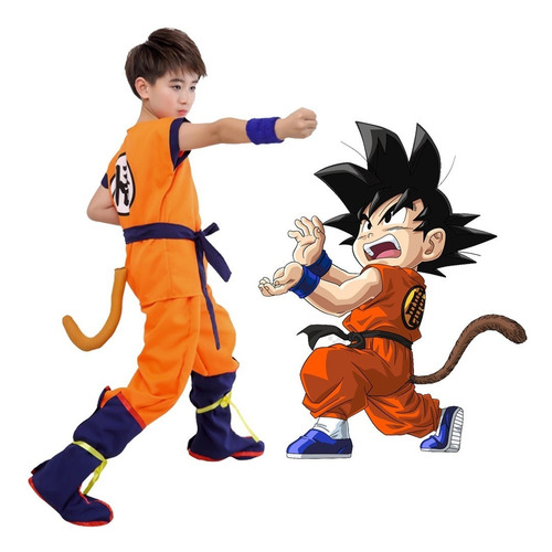 Imagem 1 de 8 de Fantasia Infantil Son Goku Kakarotto Dragon Ball Com 5 Peças