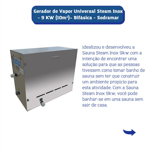 Sauna Vapor Steam Inox 9 Kw Com Quadro Analógico Termomêtro