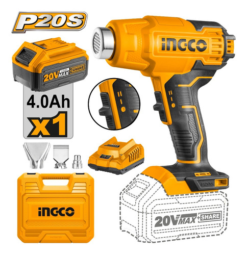 Pistola De Calor 20v 550ºc + Bat 4a +carg Ingco Hgli20025 Ub