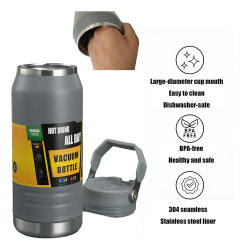 Botella De Agua Aislada De Acero Inoxidable Con Pajita, Aisl