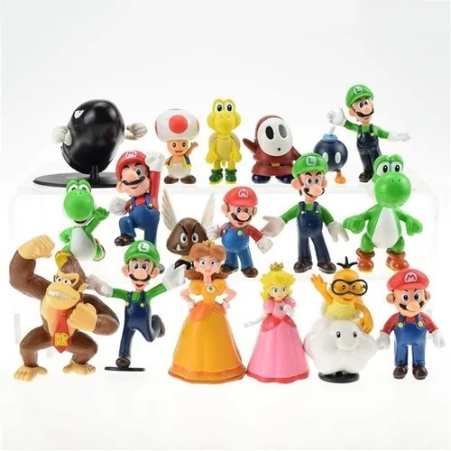 18pc/set Figuras Muñecas Mario Bros Luigi Yoshi Rana Burro