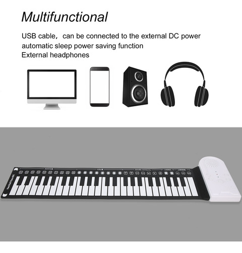 Imagen 10 de 10 de Teclado De Piano Eléctrico 49 Teclas Usb Plegable Portátil