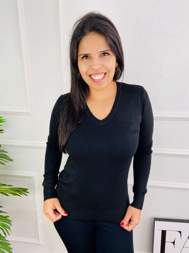 Imagem 4 de 5 de Blusa Sueter Gola V Feminino Trico Qualidade Cores Original