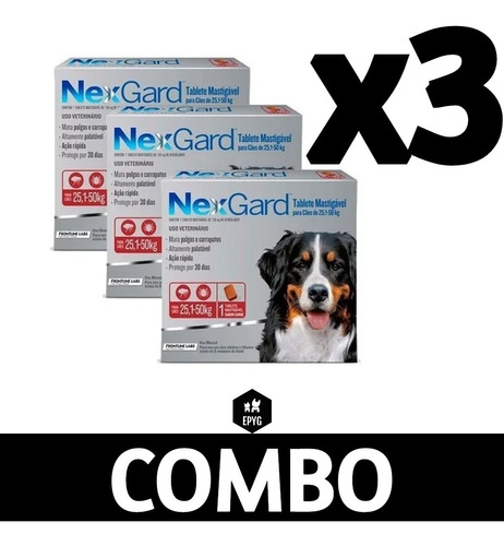 Pastilla Nexgard Perros 25 A 50 Kg Caja X3 Comprimidos 