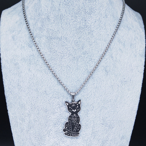 Collar Dark Gótico Gato Acero Inoxidable Plateado